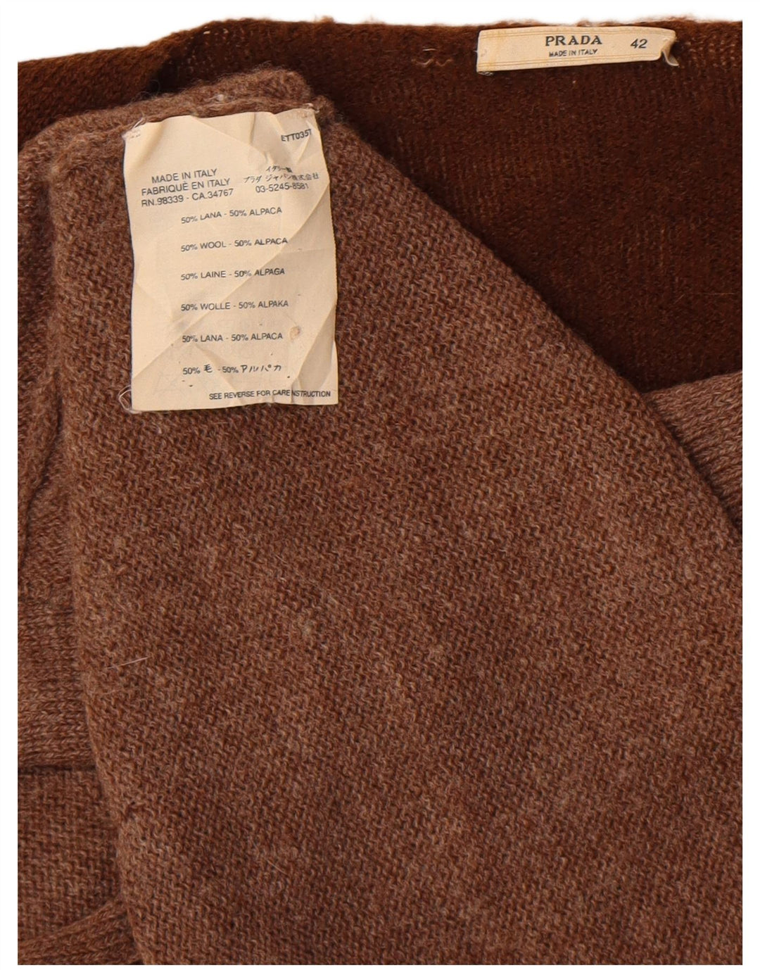Damski sweter rozpinany Prada IT 42 Średni brąz z blokami kolorów, wełna z alpaki