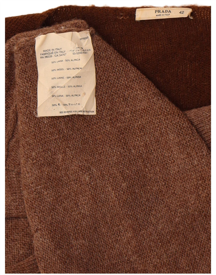 Damski sweter rozpinany Prada IT 42 Średni brąz z blokami kolorów, wełna z alpaki