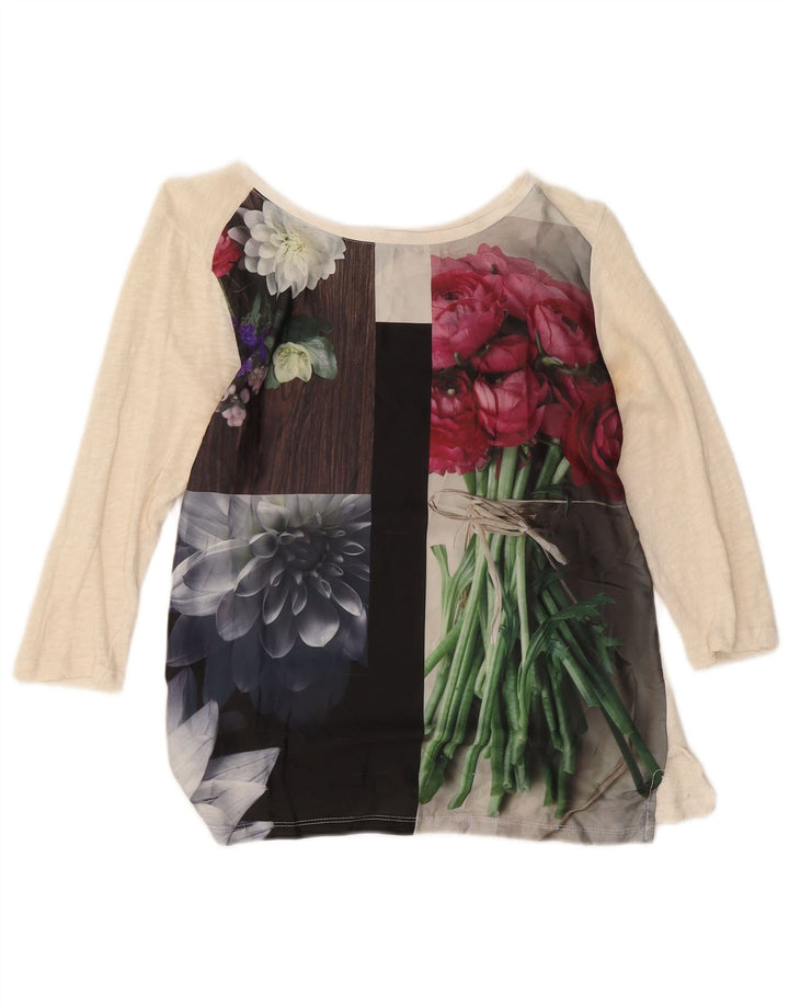 Damski top Zara z rękawem 3/4, UK 14, średni beż w kwiaty