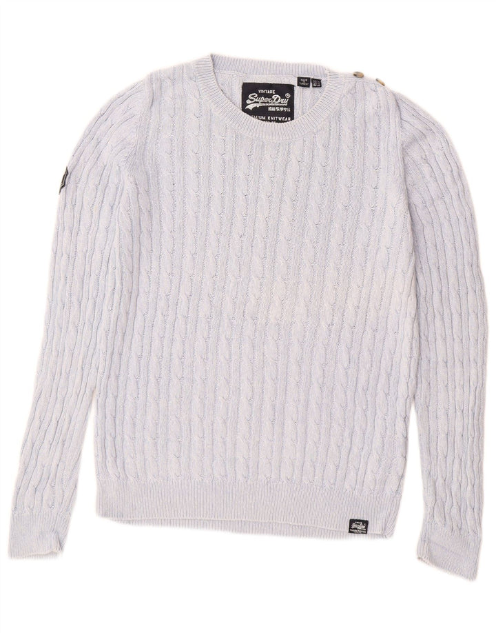 SUPERDRY Damski sweter z dekoltem w łódkę UK 14, duży, niebieski, bawełniany