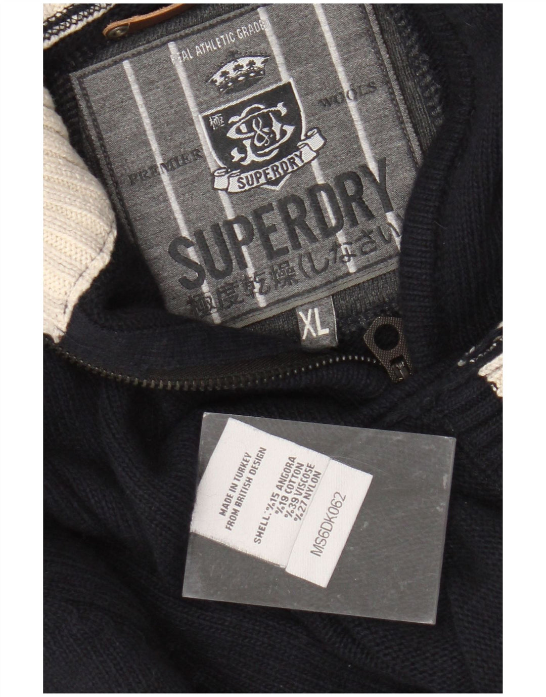 SUPERDRY Męski sweter zapinany na zamek XL, granatowa wiskoza