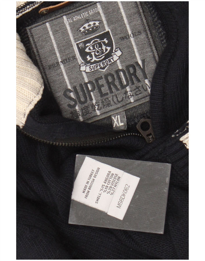 SUPERDRY Męski sweter zapinany na zamek XL, granatowa wiskoza