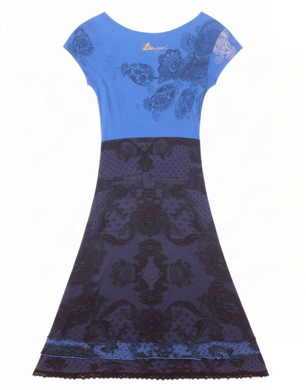 Desigual damska sukienka o linii A UK 4 XS niebieska wiskoza Paisley
