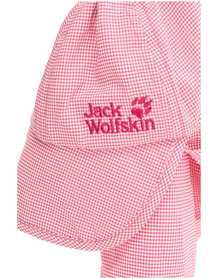 Czapka traperska Jack Wolfskin dziewczęca z drapowanym dekoltem 4-5 lat, mała, różowa pepitka