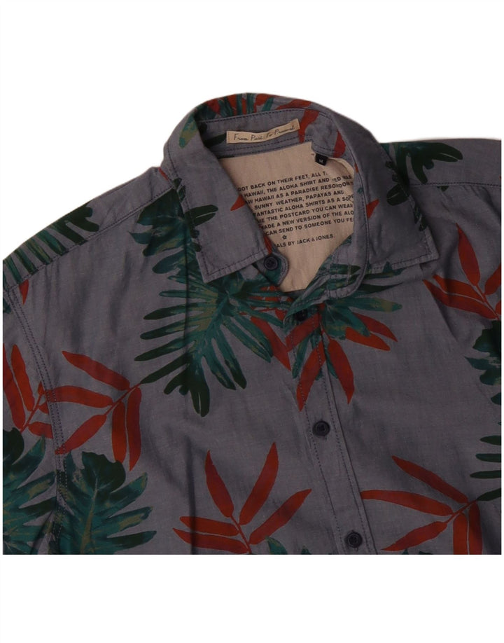 Męska koszula z krótkim rękawem JACK & JONES Średnioszara, bawełniana w kwiaty