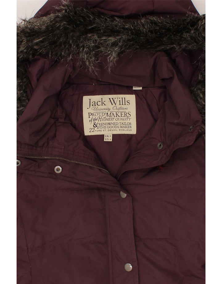 JACK WILLS Womens Hooded Padded Coat UK 8 Small Burgundy Polyester Vintage Jack Wills and Second-Hand Jack Wills from Messina Hembry 