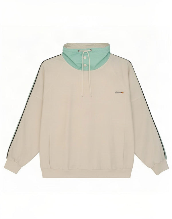 Męska bluza Ellesse z dekoltem w serek, duża, biała, bawełniana w bloki kolorów