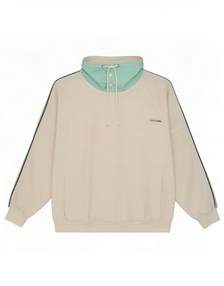 Męska bluza Ellesse z dekoltem w serek, duża, biała, bawełniana w bloki kolorów