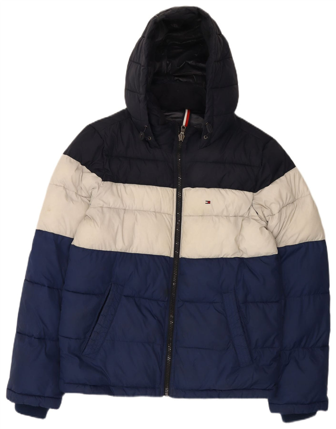 Męska ocieplana kurtka z kapturem Tommy Hilfiger UK 36, mały, wielokolorowy nylon