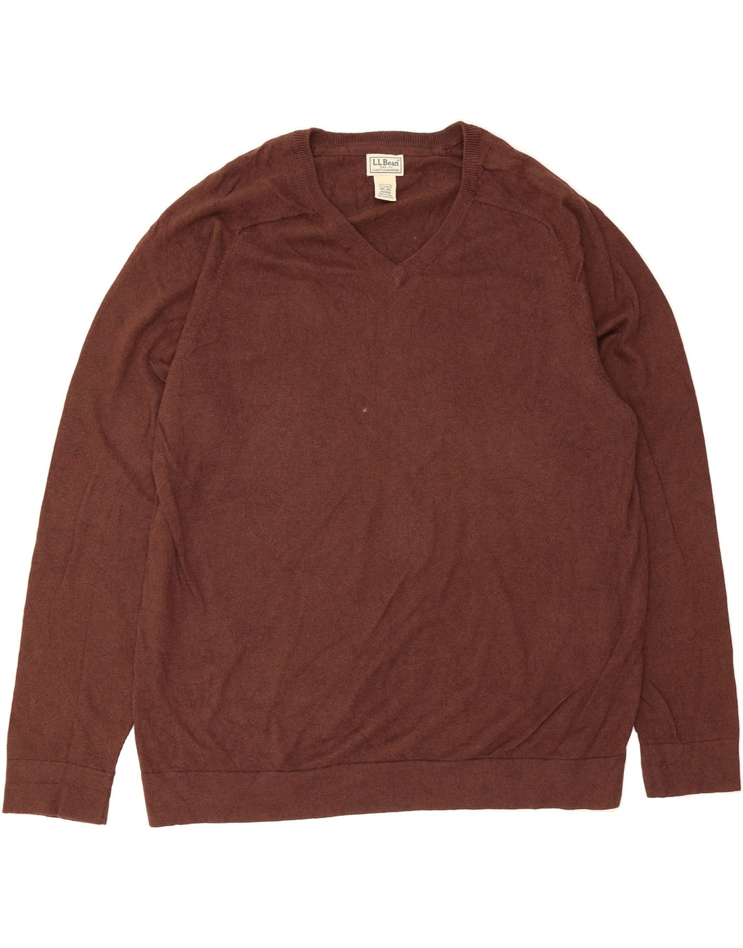 L.L.BEAN Mens V-Neck Jumper Sweater 2XL Brown Cotton Vintage L.L.Bean and Second-Hand L.L.Bean from Messina Hembry 
