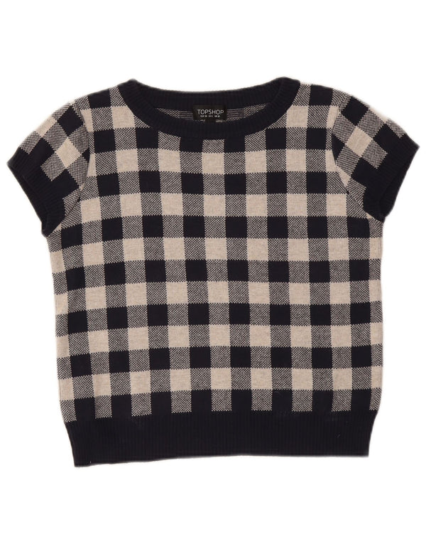 Damski sweter Topshop z dekoltem w łódkę, UK 10, mały, granatowy w kratkę