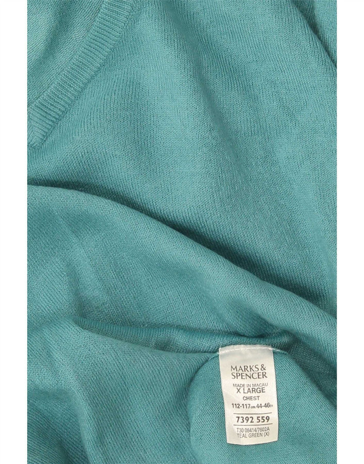 Marks & Spencer Męski sweter z dekoltem w kształcie litery V, XL, zielony, akrylowy