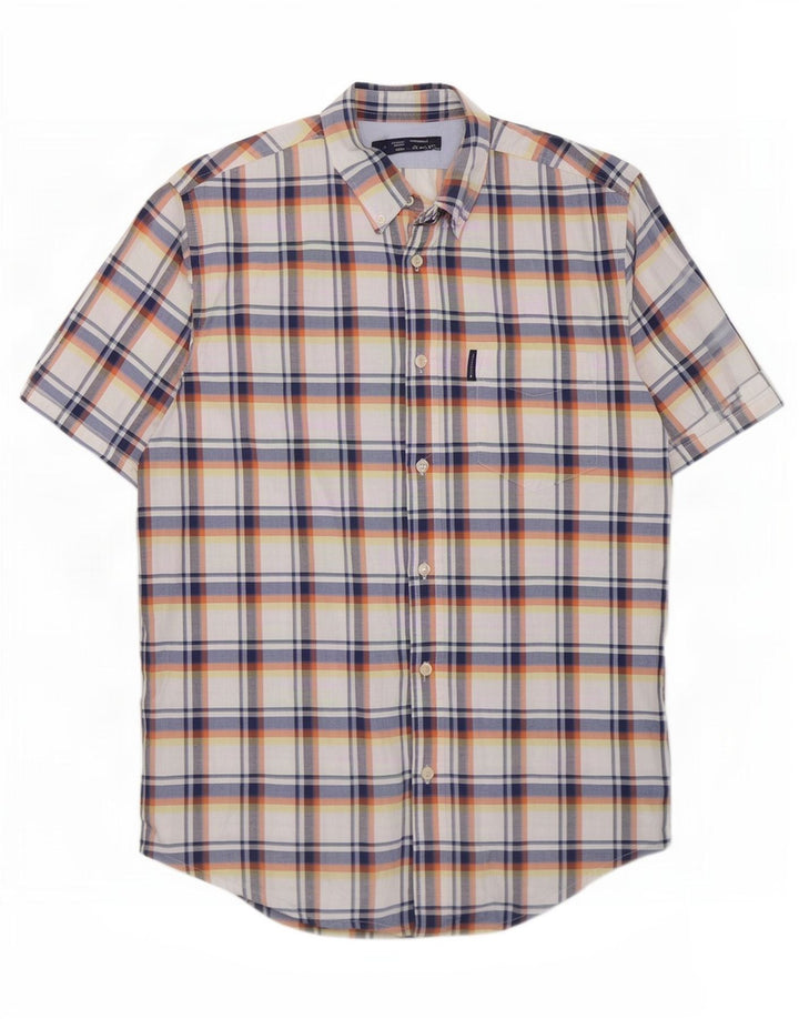 Męska koszula z krótkim rękawem Ben Sherman, duża, niebieska, bawełniana krata