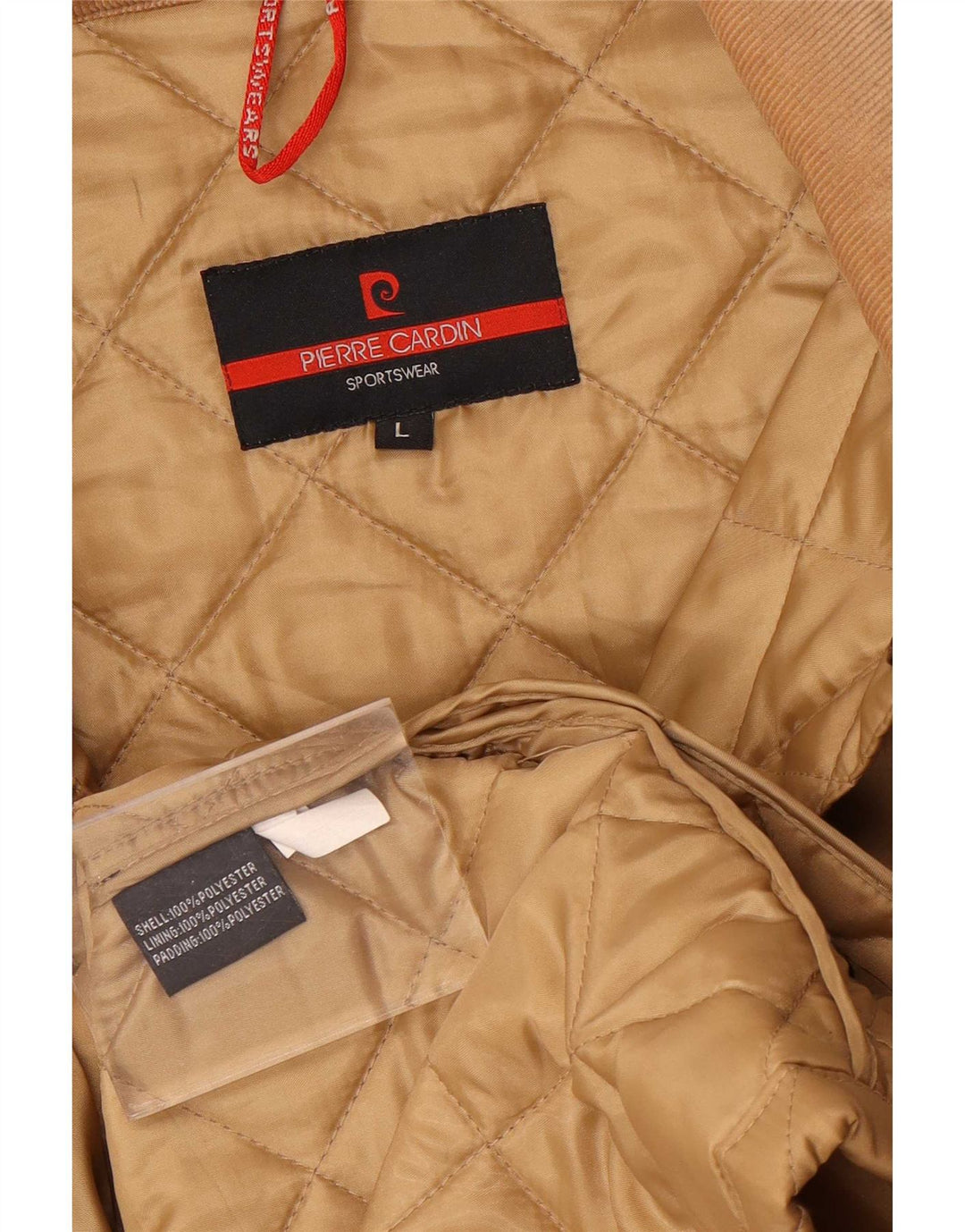 Męska pikowana kurtka Pierre Cardin UK 40, duża, beżowa, poliester