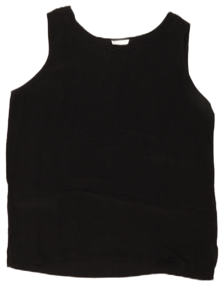 Damska bluzka bez rękawów VINTAGE Top UK 14 Średni czarny jedwab