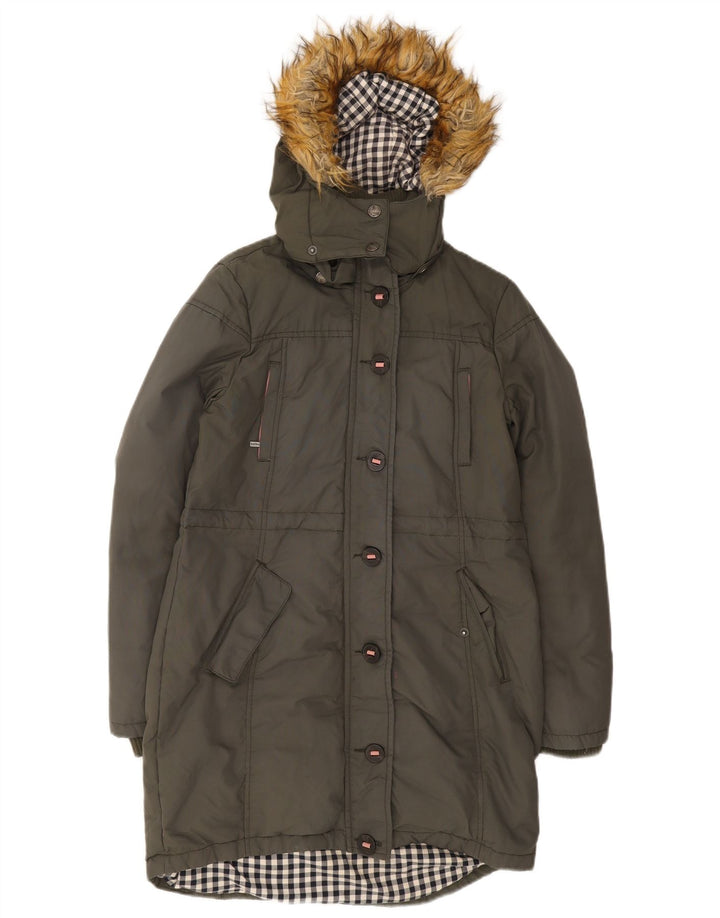 Damska kurtka parka z kapturem Fat Face UK 10, mała, bawełniana khaki