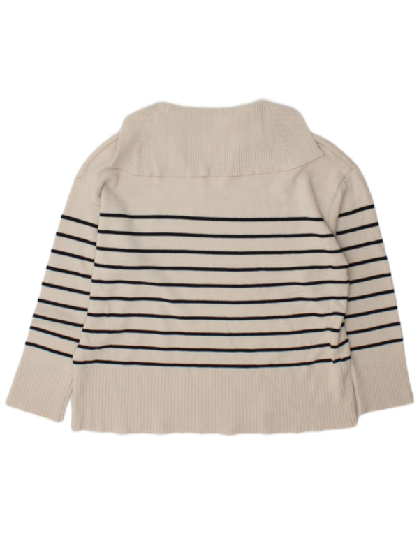 Zara Womens Polo Neck Jumper Sweater UK 16 Large White Striped Viscose