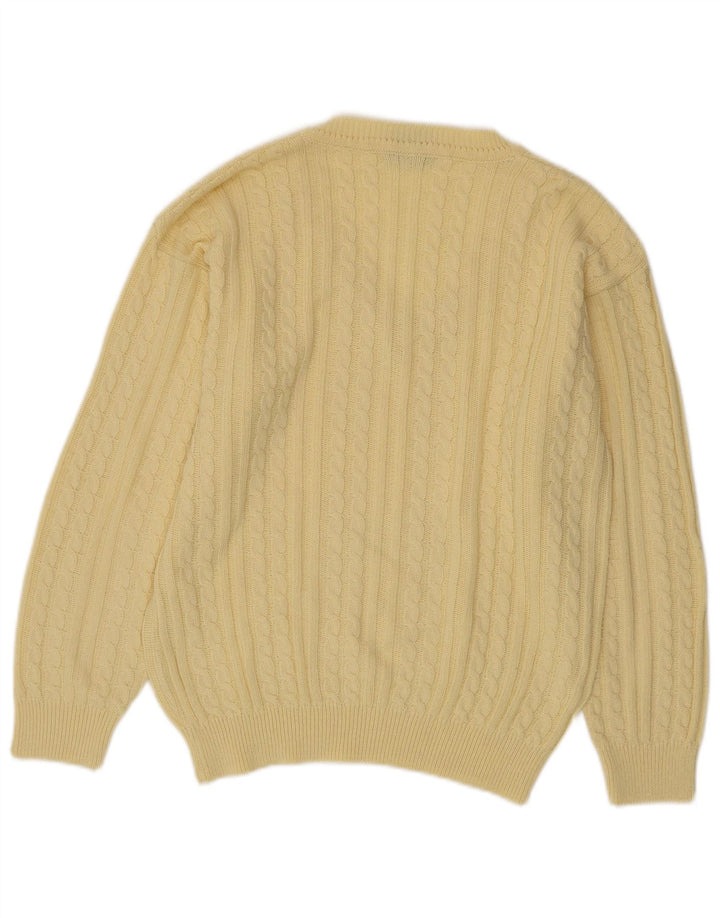 Sweter męski w stylu vintage z dekoltem w szpic, średniożółty, bawełniany