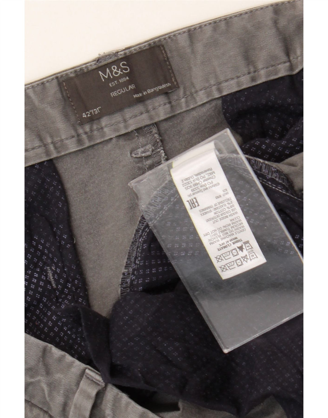 Męskie spodnie chino o regularnym kroju Marks & Spencer W42 L31 Szara bawełna