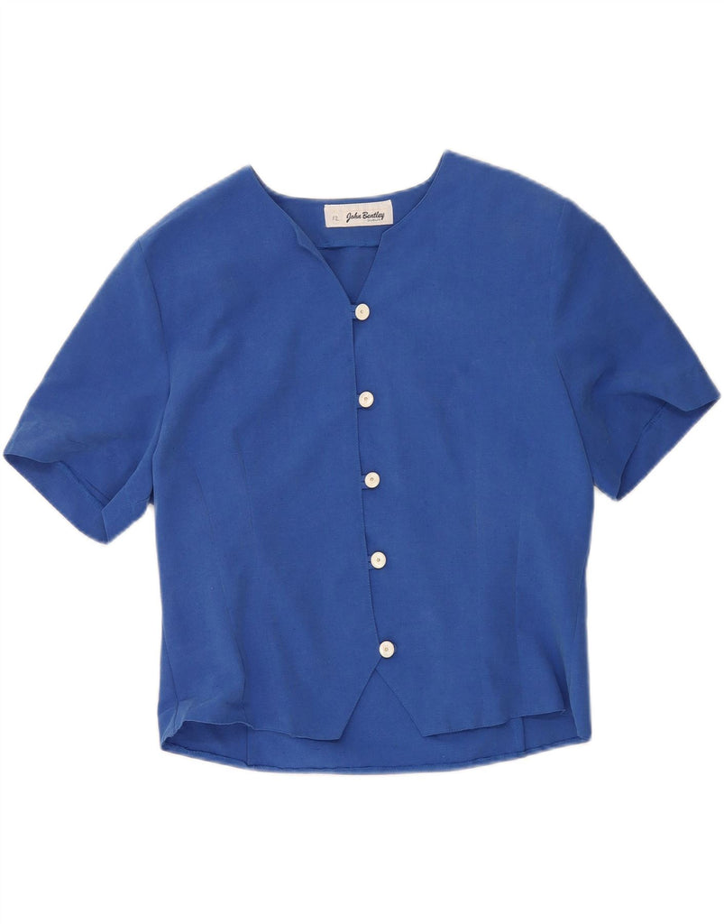 JOHN BENTLEY Womens Short Sleeve Shirt Blouse UK 12 Medium Blue Polyester Vintage John Bentley and Second-Hand John Bentley from Messina Hembry 