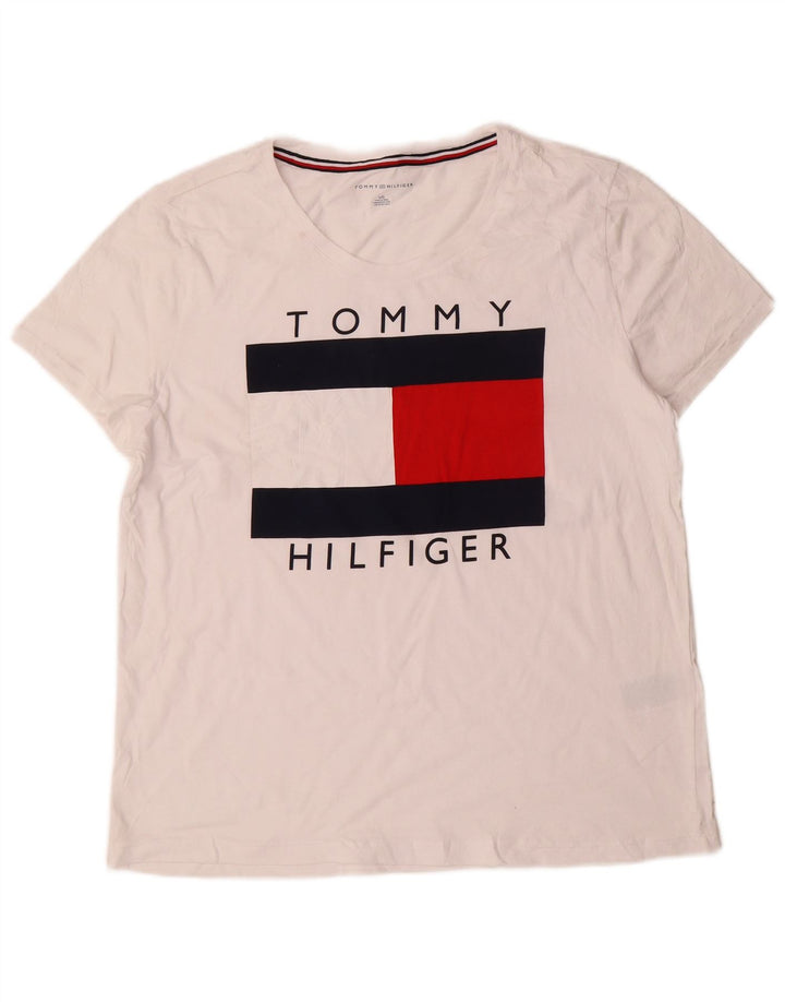 Damska koszulka z grafiką TOMMY HILFIGER Top UK 16, duża, biała bawełna