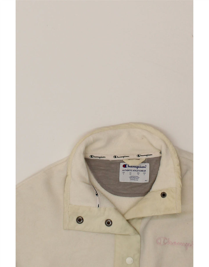 CHAMPION Womens Oversized Button Neck Fleece Jumper UK 10 Small Off White Vintage Champion and Second-Hand Champion from Messina Hembry 
