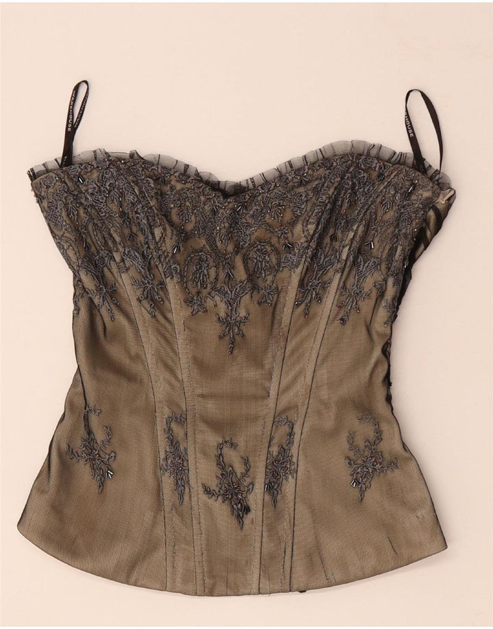 WAREHOUSE Damski gorset z odkrytymi ramionami, UK 8, mały, beżowy, kwiatowy poliester