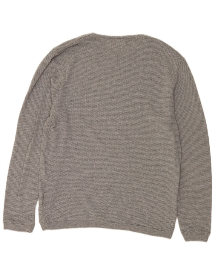 Męski sweter Zara z okrągłym dekoltem, duży, szary, bawełniany