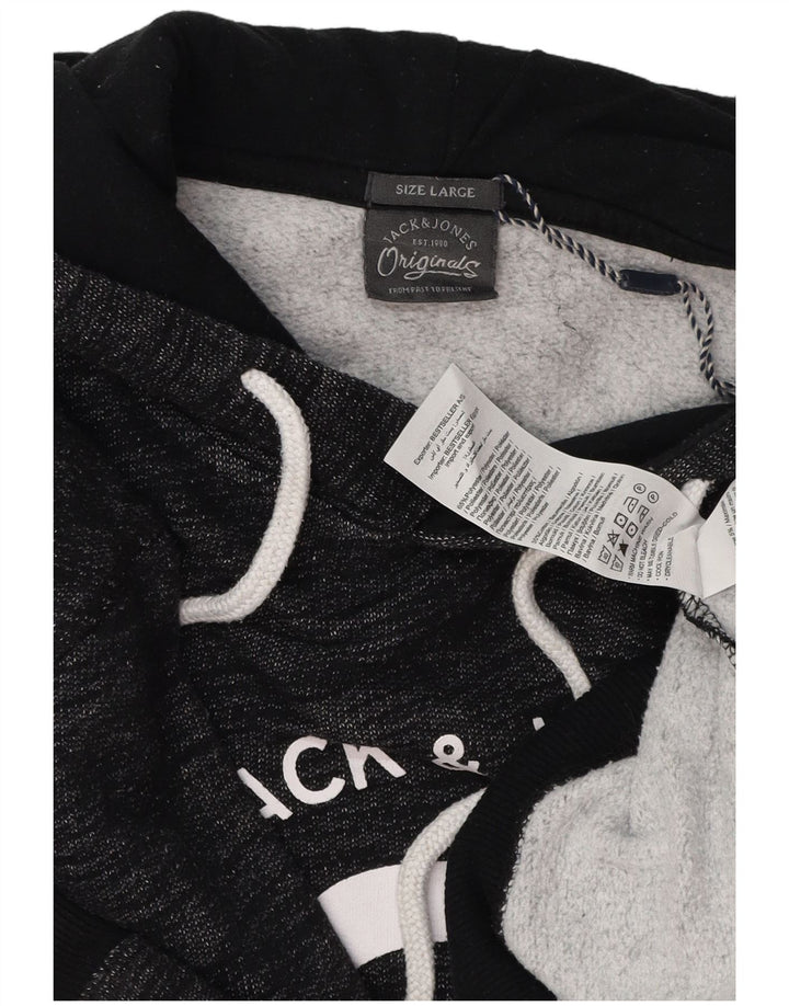 JACK & JONES Męski sweter z kapturem i grafiką, duży, szary, nakrapiany poliester