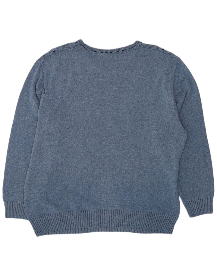 Męski sweter VINTAGE z dekoltem w kształcie litery V, UK 44 XL, niebieska, geometryczna bawełna