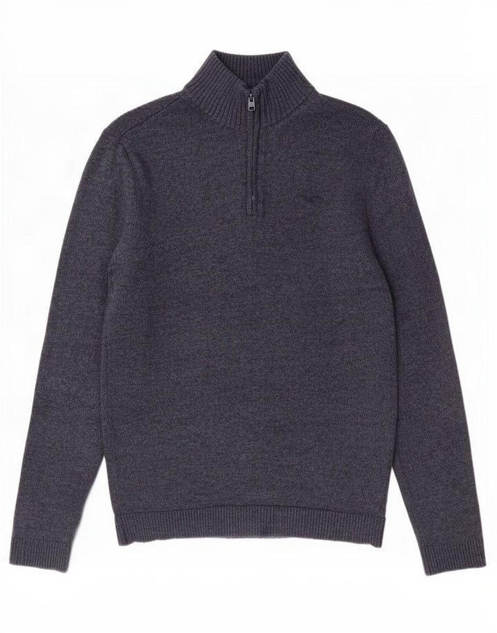 Męski sweter z zamkiem błyskawicznym Hollister, średni granatowy, bawełniany