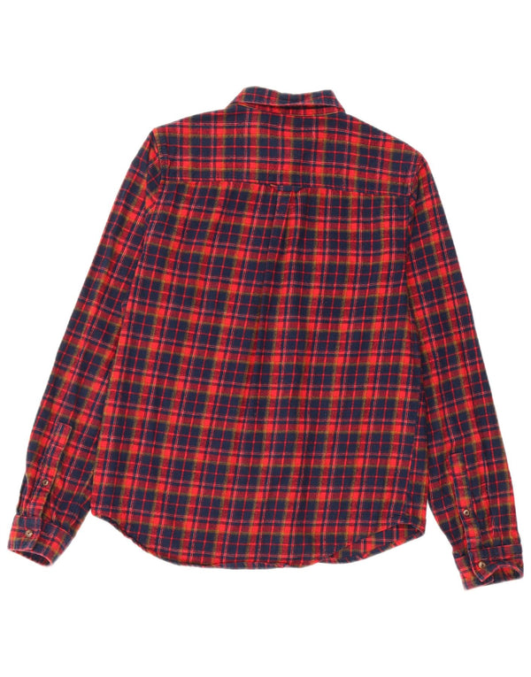 Superdry Womens Flannel Shirt UK 8 Small Navy Blue Check Cotton