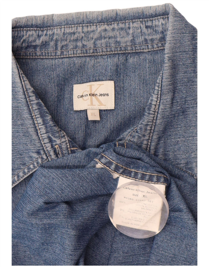 Damska koszula dżinsowa z krótkim rękawem CALVIN KLEIN JEANS, UK 18 XL, niebieska, bawełniana