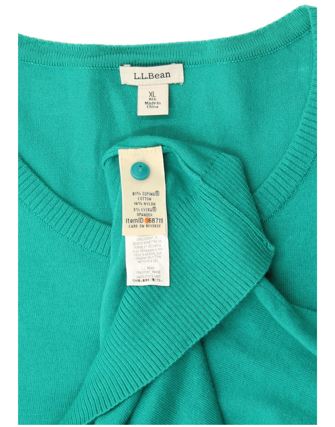 Sweter damski L.L.BEAN UK 18 XL, turkusowa bawełna