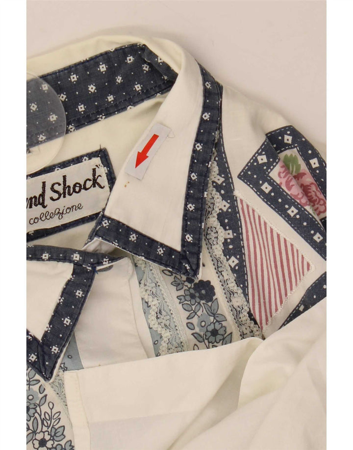 Damska bluzka koszulowa oversize w stylu vintage UK 14 Średnia biała geometryczna bawełna