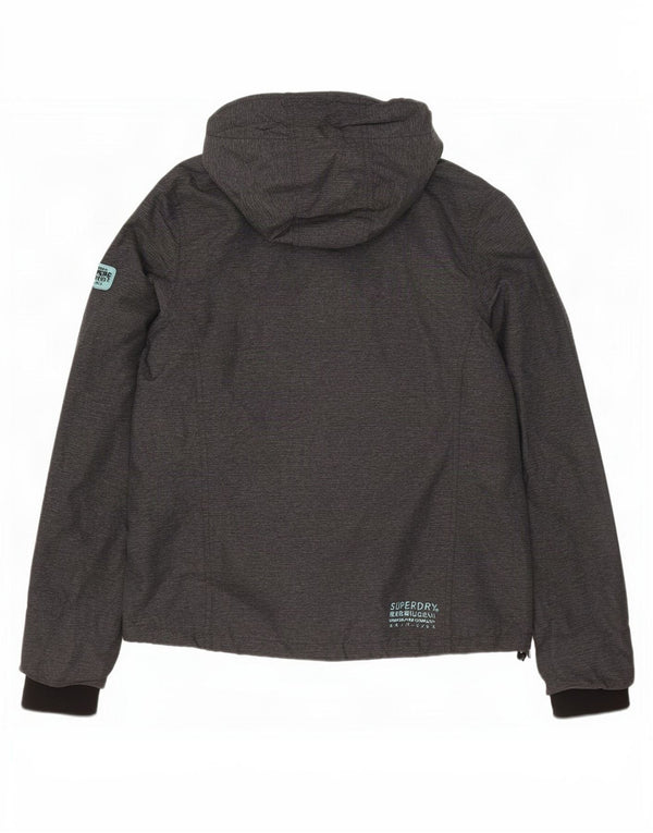 Damska kurtka przeciwdeszczowa z kapturem Superdry UK 16, duża, szary nylon