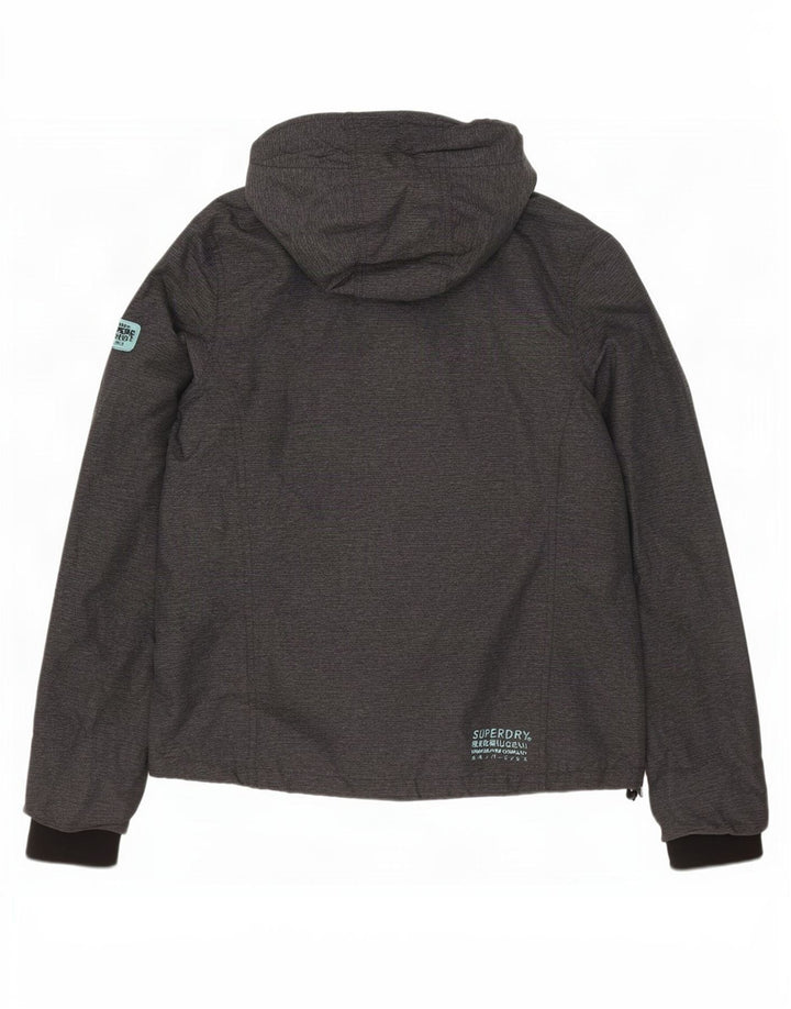Damska kurtka przeciwdeszczowa z kapturem Superdry UK 16, duża, szary nylon