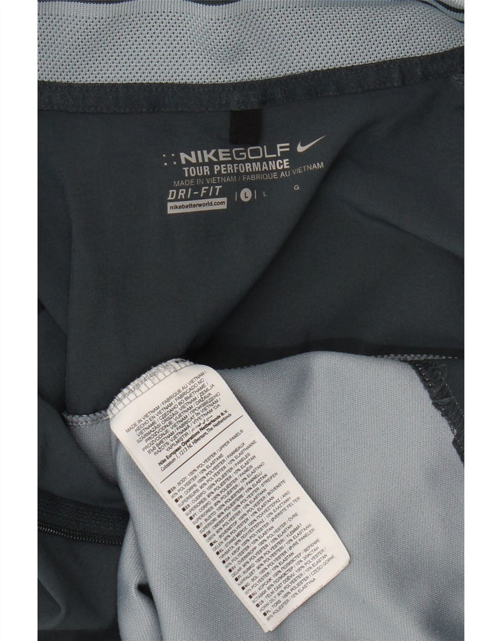 Męska koszulka Nike Dri Fit z zamkiem błyskawicznym i długim rękawem, duży niebieski poliester w blokach kolorów