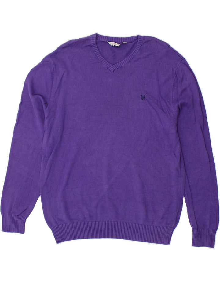 CREW CLOTHING Mens V-Neck Jumper Sweater Large Purple Vintage Crew Clothing and Second-Hand Crew Clothing from Messina Hembry 