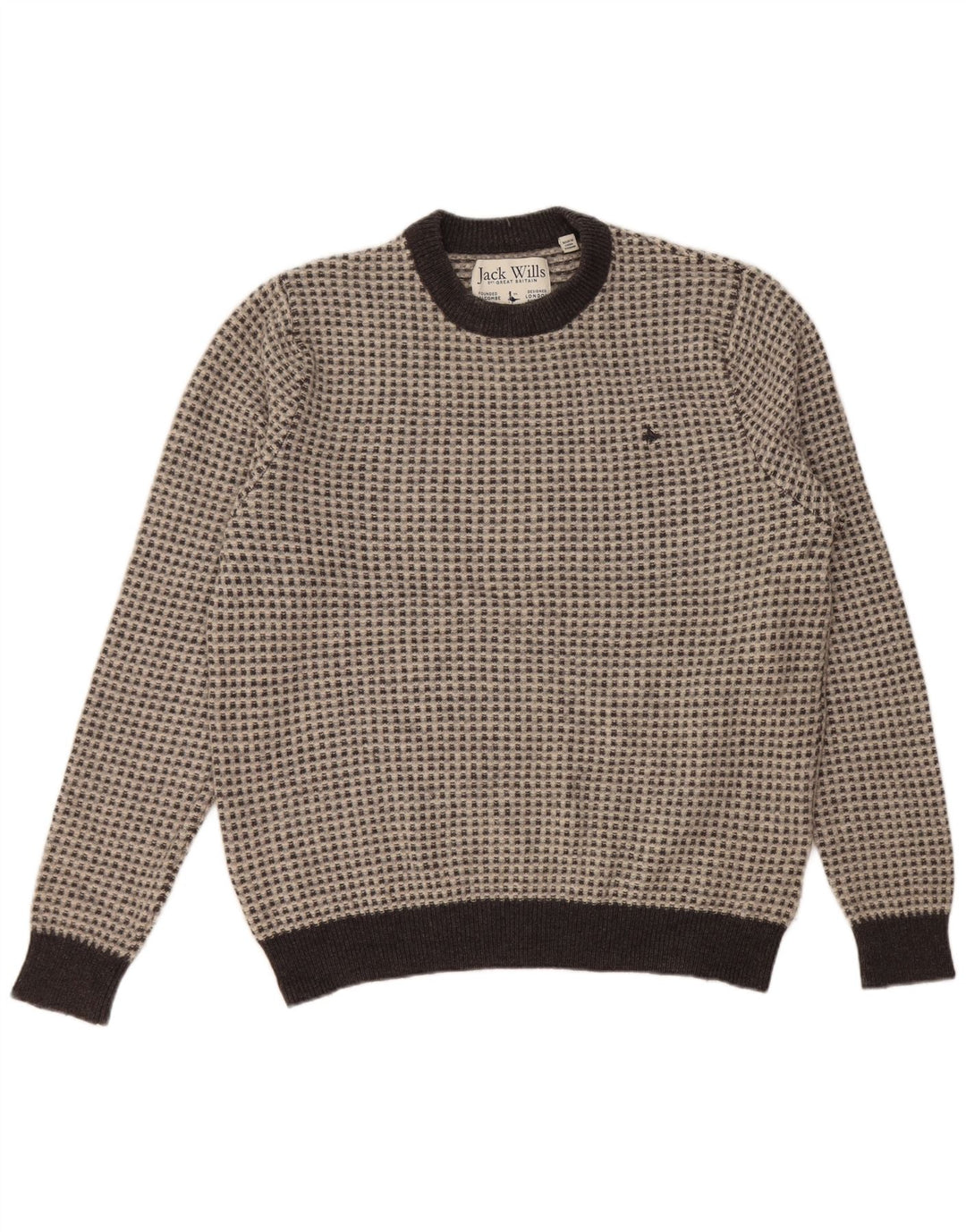 JACK WILLS Damski sweter z okrągłym dekoltem UK 20 2XL Szara wełniana kratka