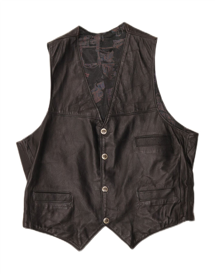 VINTAGE Mens Leather Waistcoat Medium Brown