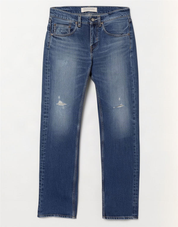 Adidas Mens Distressed Straight Jeans W27 L31 Blue Cotton
