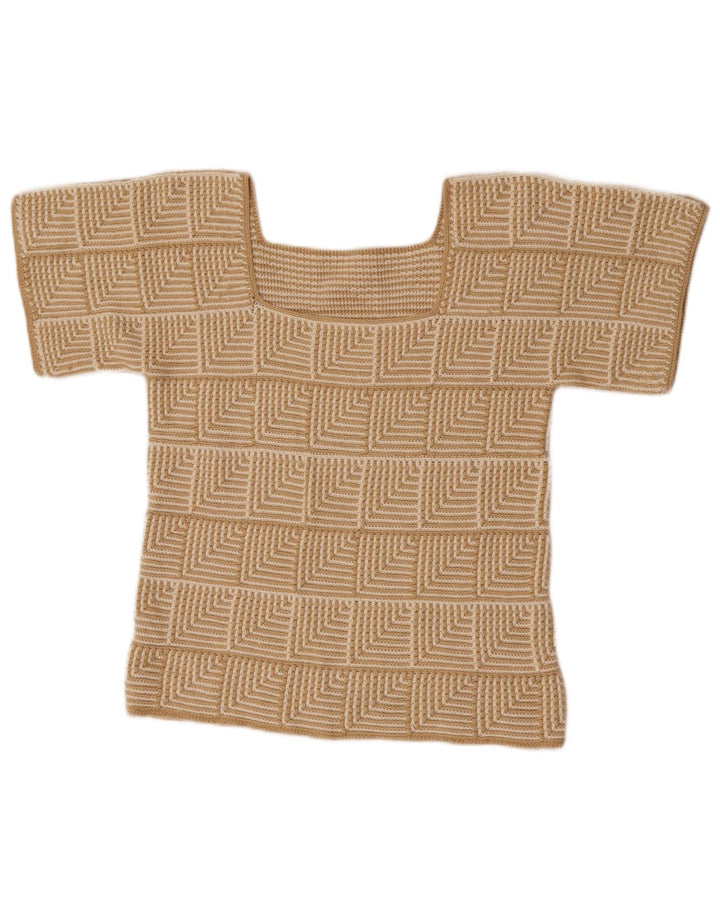 Sweter damski w stylu vintage z abstrakcyjnym wzorem UK 10 Small Beige
