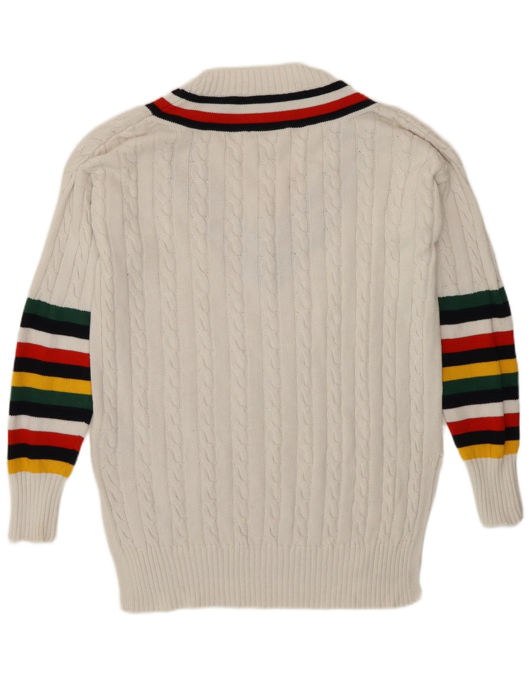 Damski sweter TOMMY HILFIGER z dekoltem w kształcie litery V, UK 6 XS, w białe paski