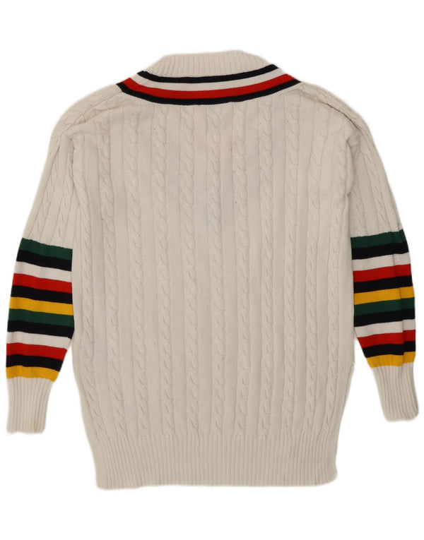 Damski sweter TOMMY HILFIGER z dekoltem w kształcie litery V, UK 6 XS, w białe paski