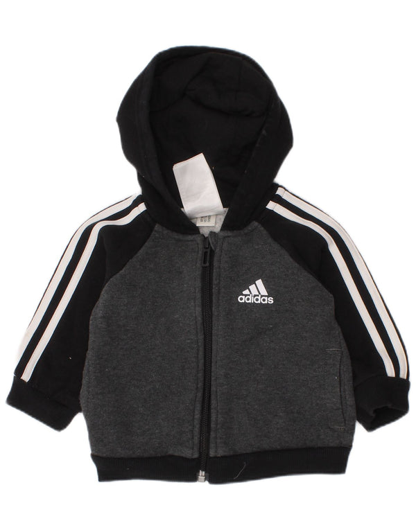 Adidas Baby Boys Sweter Zip Hoodie Sweter 0-3 Miesięcy Szara Bawełna z blokami kolorów