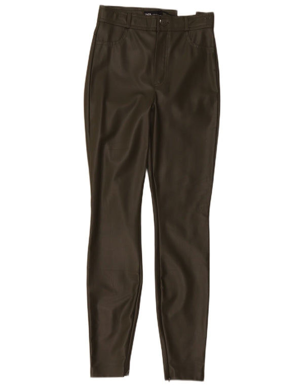 Damskie spodnie obcisłe ze sztucznej skóry z wysokim stanem Zara XS W24 L28 Khaki