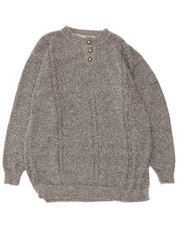 Sweter damski w stylu vintage, zapinany na guziki, UK 16, duży, szary, akrylowy