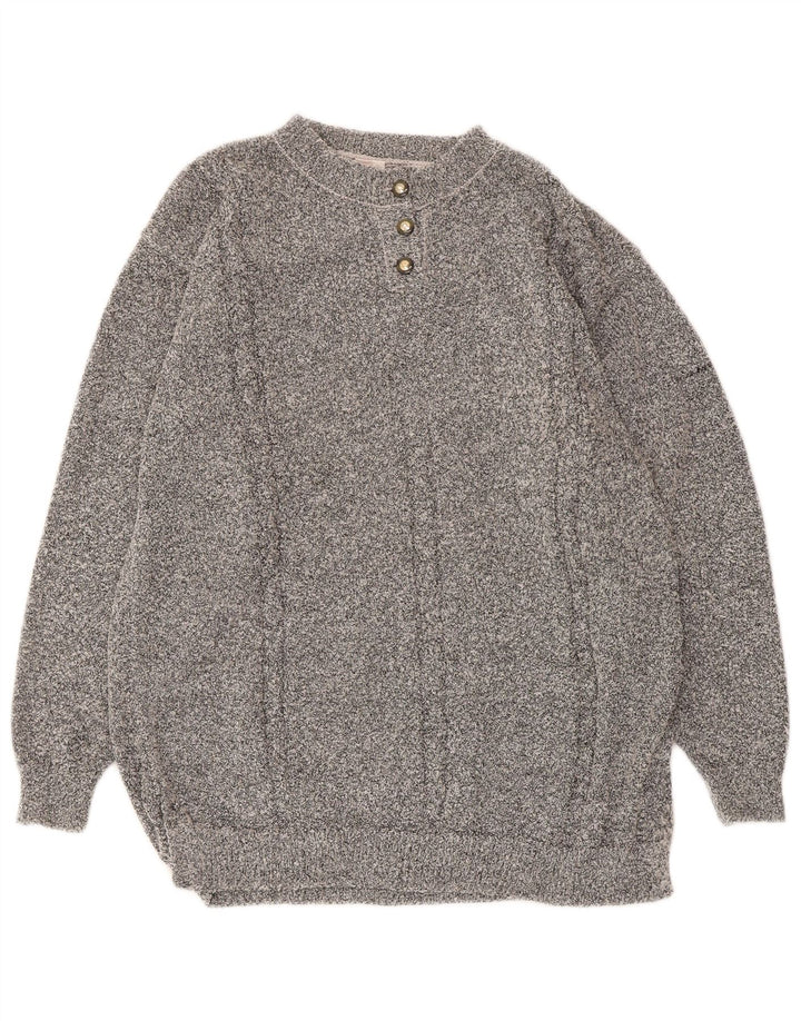 Sweter damski w stylu vintage, zapinany na guziki, UK 16, duży, szary, akrylowy