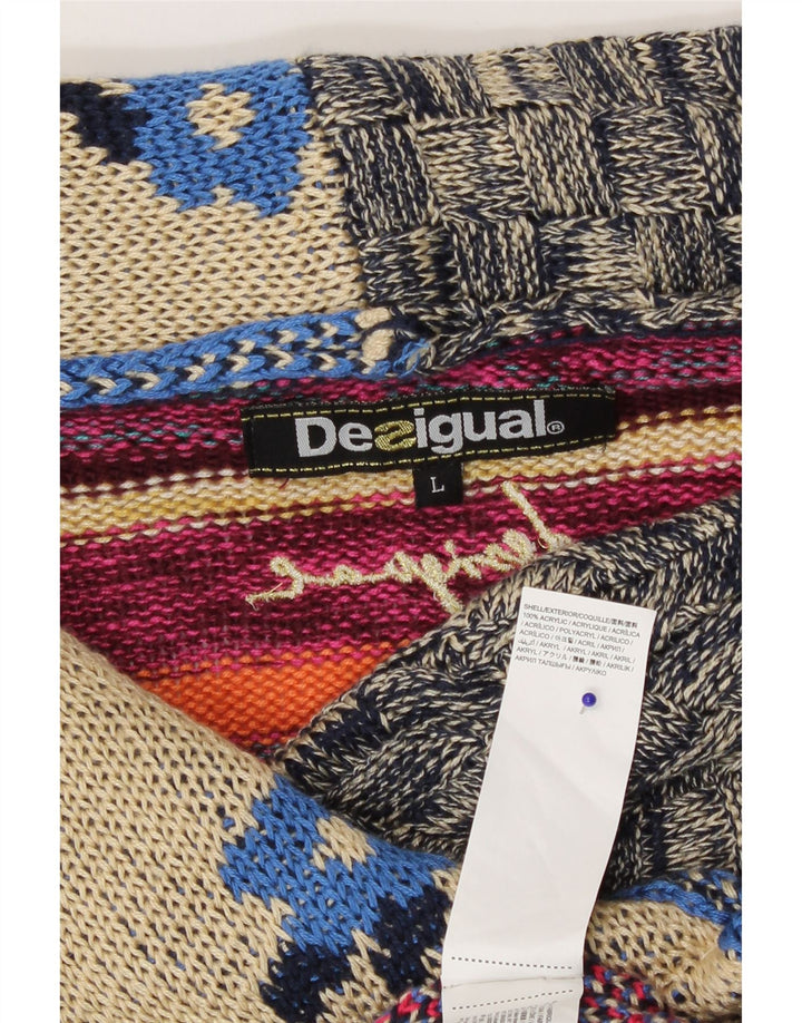Desigual damski sweter rozpinany UK 14, duży wielobarwny patchwork